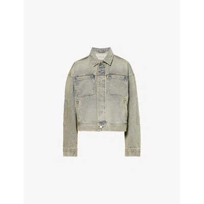 ENTIRE STUDIOS WOMENS SURFACE WAVE GEM PATCH-AND-WELT-POCKETS RELAXED-FIT DENIM JACKET XXS