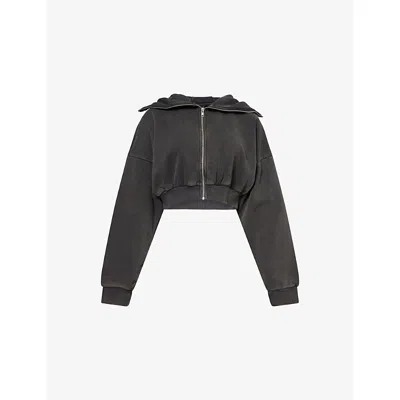 Entire Studios Womens Washedblack Cropped Full Zip Cotton-jersey Hoodie In Black