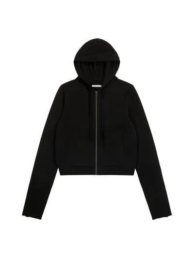 Entire Studios Zip-front Cotton Hoodie With Non-detachable Drawstring Hood, Front Pockets & Ribbed H In Nero