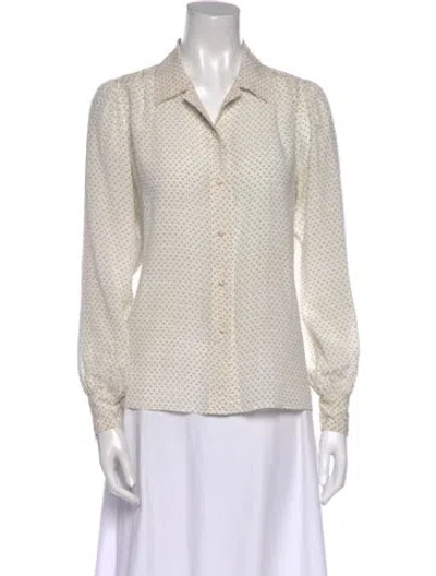 Pre-owned Entireworld Silk Polka Dot Print Button-up Top In Neutral
