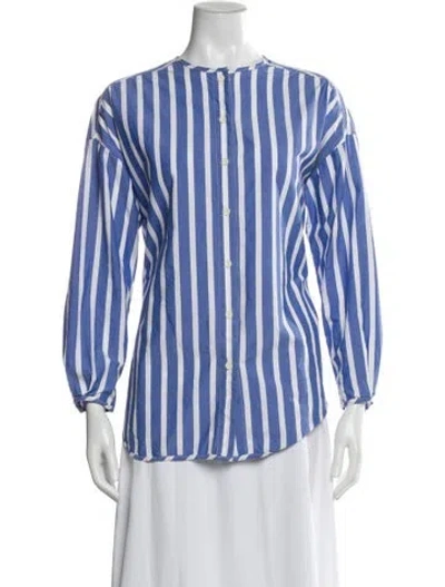 Pre-owned Entireworld Striped Long Sleeve Blouse In Blue