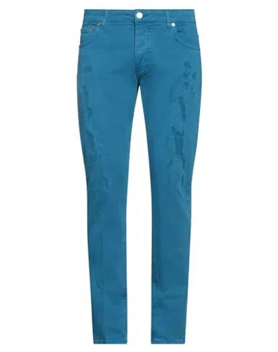 Entre Amis Man Pants Azure Size 35 Cotton, Elastane In Blue