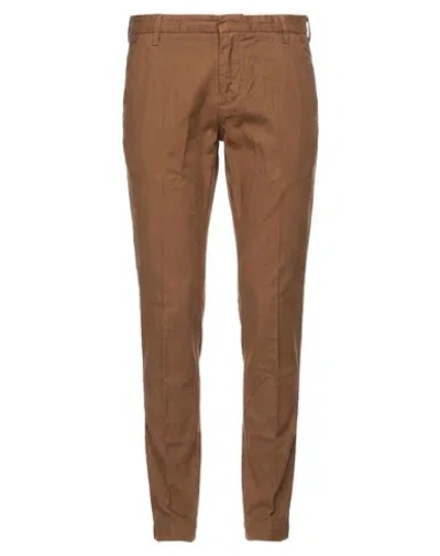 Entre Amis Man Pants Camel Size 36 Cotton, Linen, Elastane In Brown
