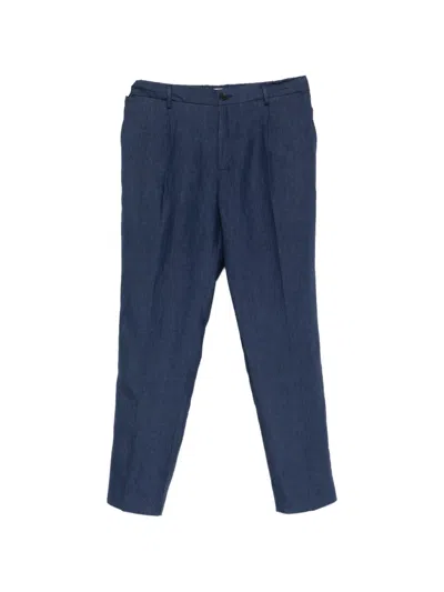 Entre Amis Pleated Slim-fit Trousers In Blue