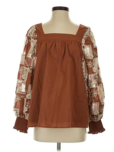 Pre-owned Entro 3/4 Sleeve Blouse In Brown
