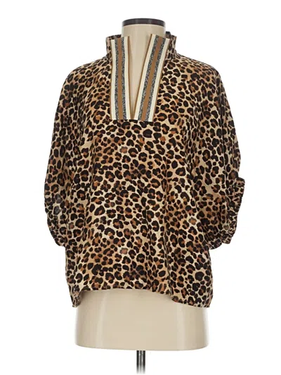 Pre-owned Entro 3/4 Sleeve Blouse In Brown