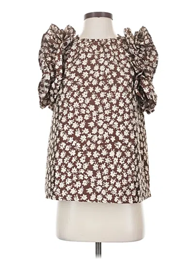Pre-owned Entro 3/4 Sleeve Blouse In Brown