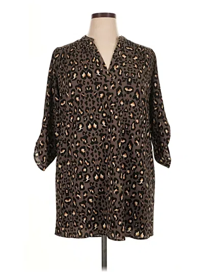 Pre-owned Entro 3/4 Sleeve Blouse In Brown
