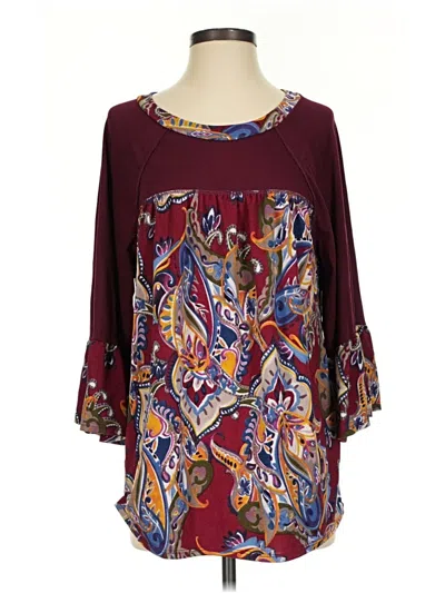 Pre-owned Entro 3/4 Sleeve Blouse In Burgundy