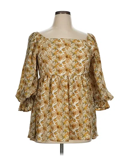 Pre-owned Entro 3/4 Sleeve Blouse In Gold