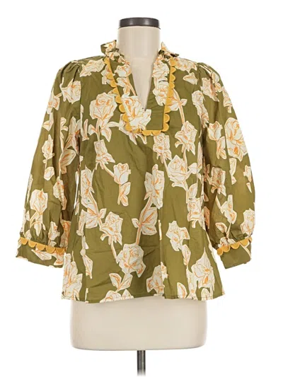 Pre-owned Entro 3/4 Sleeve Blouse In Green