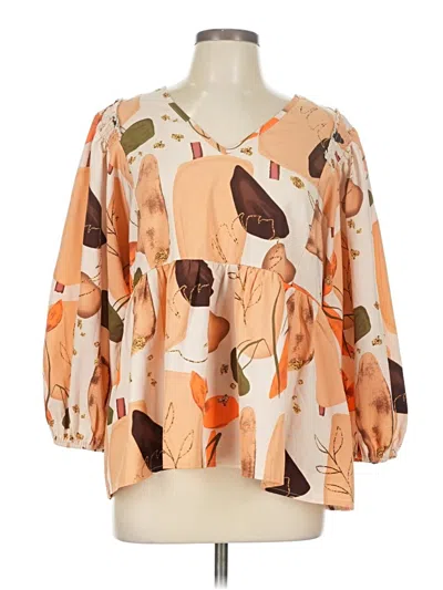 Pre-owned Entro 3/4 Sleeve Blouse In Orange