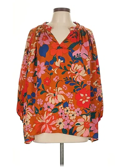 Pre-owned Entro 3/4 Sleeve Blouse In Orange