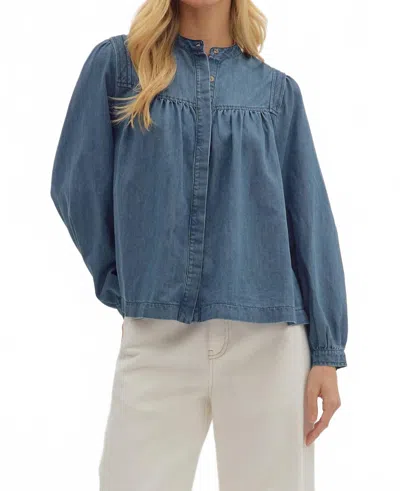 Entro Abby Long Sleeve Denim Top In Blue