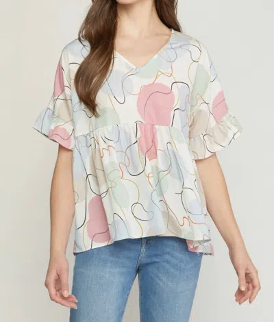 Entro Abstract Peplum Top In Cream In White