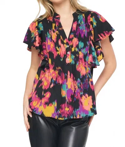 Entro Abstract Pintuck Blouse In Black In Multi