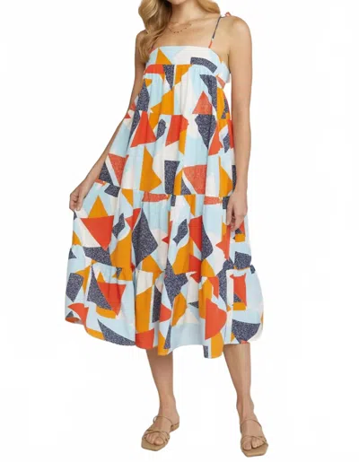 Entro Abstract Print Midi Dress In Blue/orange In Pink