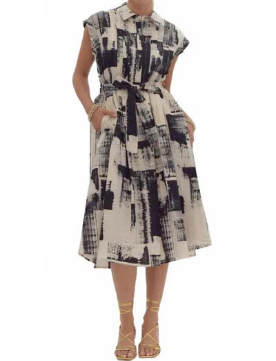 Entro Abstract Print Midi Shirt Dress In Black In Multi