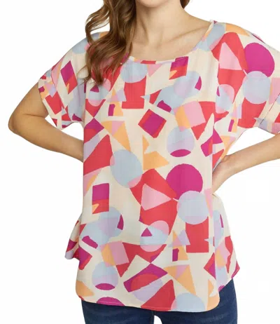 Entro Abstract Printed Blouse In Coral In Multi