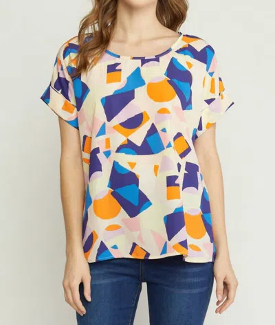 Entro Abstract Printed Blouse In Navy In White