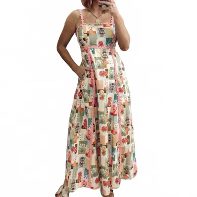 Entro Abstract Printed Midi Dress In Pink Multi