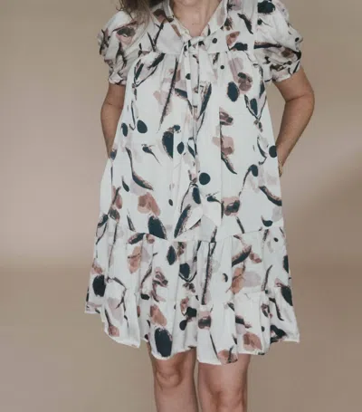 Entro Abstract Satin Mini Dress In Ivory In Multi