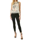 Entro Abstract Tank Top With Feather Trim In Ivory In Multi