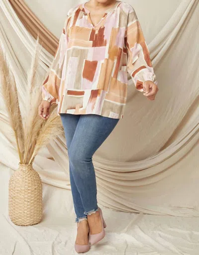 Entro Abstract V-neck Top In Brown