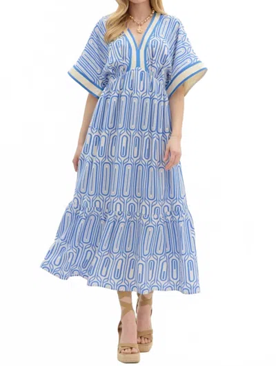 Entro Abstract V-neck Maxi Dress In Blue