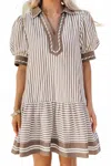 Entro Adelaide Striped Mini Dress In Mocha Mousse In Neutral
