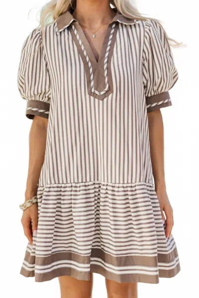 Entro Adelaide Striped Mini Dress In Mocha Mousse In Neutral