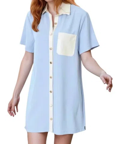 Entro Alexa Vegan Leather Trim Shirt Dress In Sky Blue