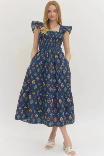 Entro Alexandra Dress In Navy In Blue