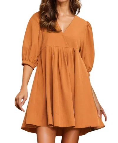 Entro Alexis Puff Sleeves Babydoll Dress In Rust In Multi