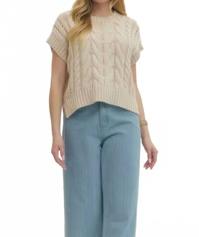 Entro Alice Cable Knit Short Sleeve Sweater In Oatmeal In Neutral