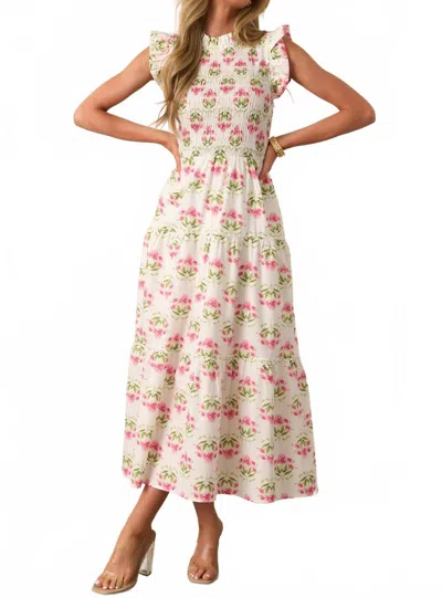 Entro Alice Midi Dress In Cream In Animal Print