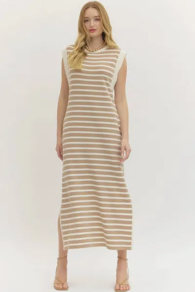 Entro Alice Striped Knit Maxi Dress In Taupe In Multi