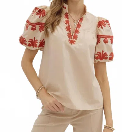 Entro Always Good Embroidered Top In Ecru In Neutral
