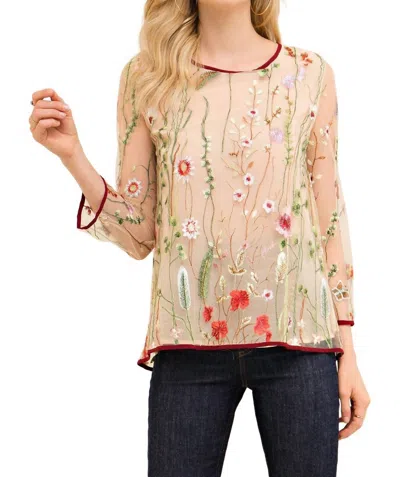 Entro Always In Bloom Floral Embroidered Top In Sand In Beige