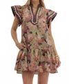 Entro Amy Floral Ruffle Sleeve Mini Dress In Autumn Leaves In Purple
