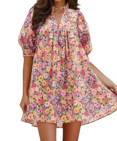 Entro Angela Floral Print Mini Dress In Pink Multi