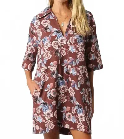 Entro Angie Floral Twill Shift Dress In Brown Multi