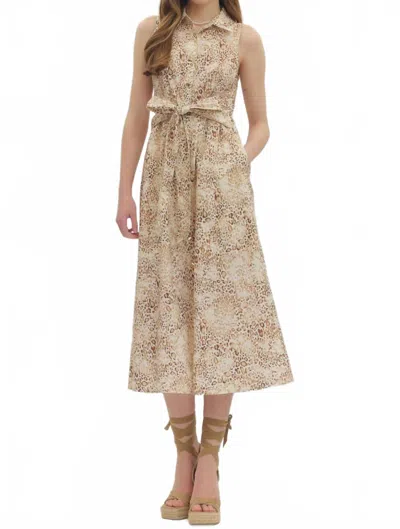 Entro Animal Print Button Up Maxi Dress In Brown In Gray