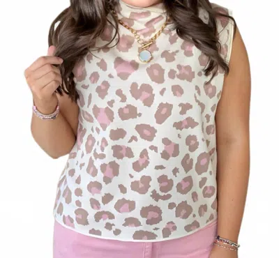 Entro Animal Print Mock Neck Sleeveless Top In Pink