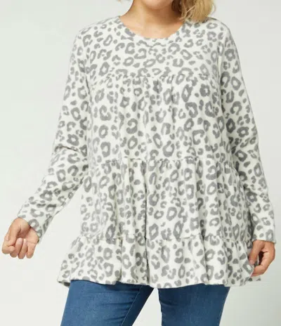 Entro Animal Print Tiered Top In White/black In Multi