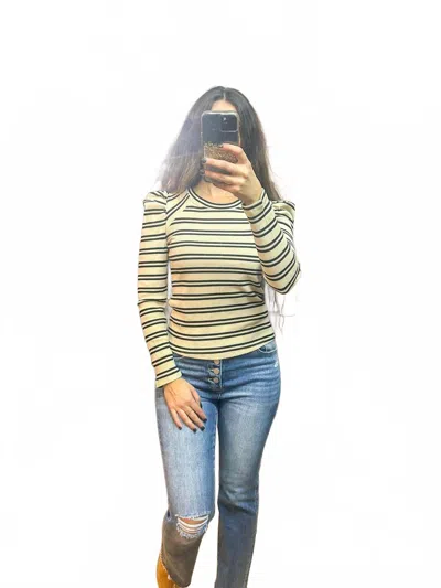Entro Anita Puff Sleeve Long Sleeve Top In Taupe/black Stripe In Blue