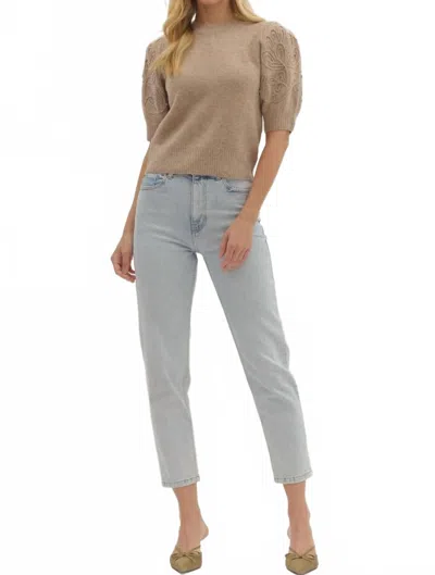Entro Applique Sleeve Detail Top In Mocha In Brown