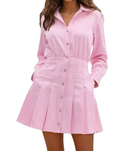 Entro Ashley Striped Pleated A-line Mini Dress In Pink
