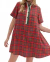 Entro Asian Plaid Dress In Red In Multi