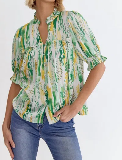 Entro Audrey Button Up Top In Green